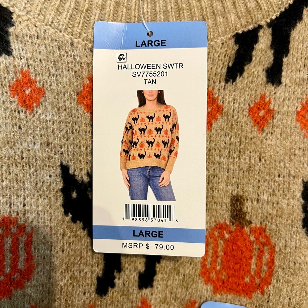 Vince Camuto Black and Orange Cat Pumpkin Sweater - Picture 2 of 2